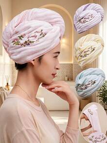 QIBHI Embroidered Floral Women's Hair Drying Cap, Elegant Makeup Hair Tie Cap, Soft Quick-Drying Girls' Garden Bath Cap, Warm Floral, Minimalist Bathroom Hair Drying Cap, Home Decor Girls' Hair Drying Towel, Suitable For Bathroom, Travel, School, Back To School, Home Essentials, Skin Care - Multicolor - View 3