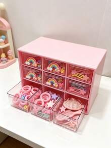 1pc 9-Grid Plastic Desktop Drawer Storage Box, Hair Accessories Organizer, Suitable For Girls Room Decor, Baby Girl Supplies - Multicolor - View 1