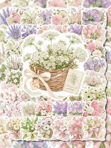 50 piezas de pegatinas flexibles de flores de cinta en tonos pastel suaves de primavera, para renovar caja de almacenamiento de escritorio, tablet y dormitorio de verano, estilo curativo y femenino, suministros DIY para manualidades y útiles escolares - 7*6*1 - Ver 2