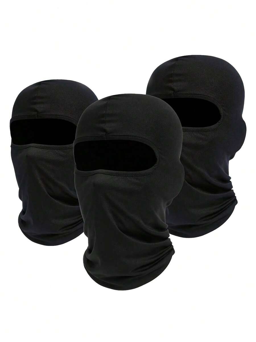 3pcs Men's Solid Color Quick-Dry Thin Elastic Balaclava Hats, Breathable Sun Protection Sports Hoods, Suitable For Daily Outings, Hiking, Climbing And Sports - 3 Pieces Black - View 1