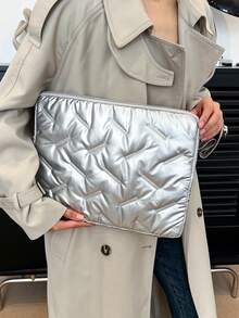 Bolsa de almacenamiento para portátil y tableta de unicolor con diseño floral minimalista de lujo, multi-tamaño, funda para computadora - Plateado - Ver 7