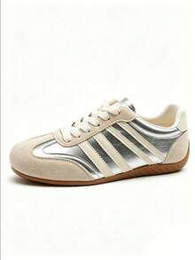 Silver Women's New Soft Sole Casual Training Shoes, Korean Style Retro Sports Sneakers - Silver - View 4