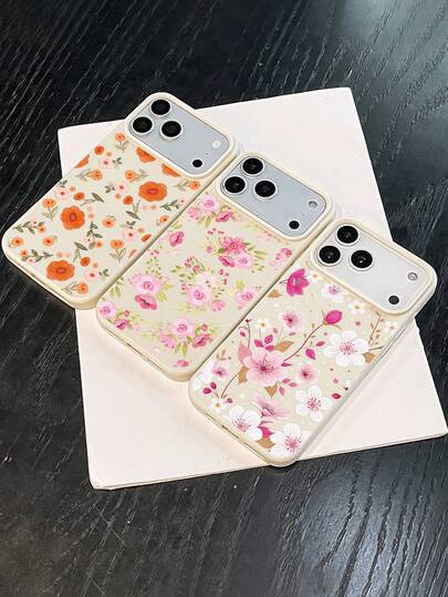 3pcs Full Print Floral Lychee Texture Phone Case Covers, Flower Phone Case, Orange Wildflower / Rose Pink Rose / Cherry Blossom Peach Blossom Faux Leather Delicate Texture Phone Case #Floral Phone Case #GirlyPhoneCase #MultiStyleCase, Compatible With IPhone Case & Galaxy Cases, Compatible With IPhone 17, Compatible With IPhone 17 Pro, Compatible With IPhone 17 Pro Max, Phone Accessories, Quick Ship