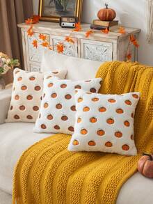 Homemorelove 1/2pcs PV Velvet Small Pumpkin Embroidered Pillow Case, Autumn Decoration, Thanksgiving, Halloween Atmosphere Home Decor Throw Pillow, Suitable For Living Room, Bedroom, Sofa, Pillow Insert Not Included - Bleached Rabbit Fur Dark Brown - View 5