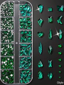 2 Boxes/Set 24 Compartments Christmas Luxury Green/Red Nail Art Rhinestones SS4-SS6 Mixed Green & Red Nail Charms Multiple Shapes + Round Nail Jewelry - Baby Pink - View 3