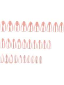 24 Stück lässige elegante Vintage Street Style Hot Girl minimalistische klassische süße tägliche rosa mittelgroße Mandelform Press-On Nägel künstliche Nägel Set, geeignet für Mädchen und Frauen, die minimalistischen Stil für den Alltag und Einkaufen mögen - Babypink - Übersicht 3