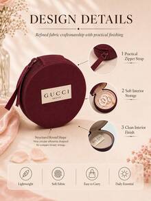 Gucci Red Cushion Bag, 8.5CM/3.34IN*8.5CM/3.34IN, Vertical Striped Fabric, Zipper Closure With Strap, Compact And Portable, Versatile Storage - Burgundy - View 6