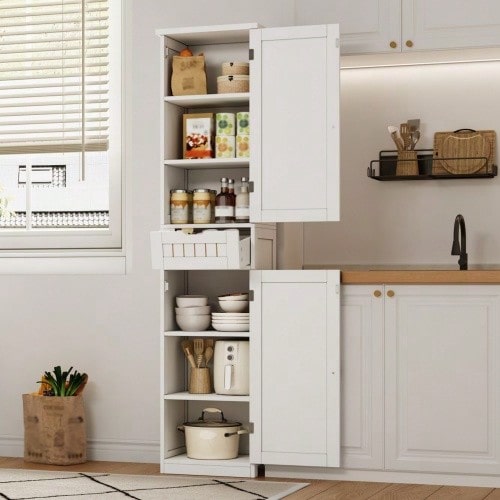 Kitchen Cabinet, 170*40*30 Cm, With 2 Doors And 1 Drawer As Well As Adjustable Shelves For Flexible Storage