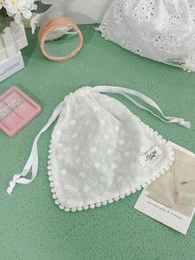 1個杏色復古蕾絲刺繡便攜抽繩小布袋，旅行收納袋，旅行珠寶收納袋，化妝包，零錢包 - 彩色 - 查看 12