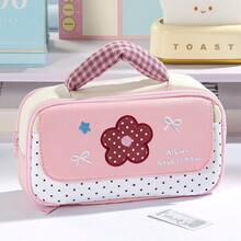 1pc Star Butterfly Floral Polka Dot Pencil Bag, Cute Girly Handheld Multi-Layer Large Capacity Portable Pen Case, For Girls, Back, First Day Of School - Multicolor - View 10
