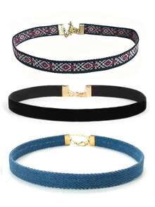 1 Set/3 Pieces Vintage Style Choker Necklace Fashion Denim Neck Ring Suitable For Women Daily, Party, Travel Wear - Neck Ring Set - View 8