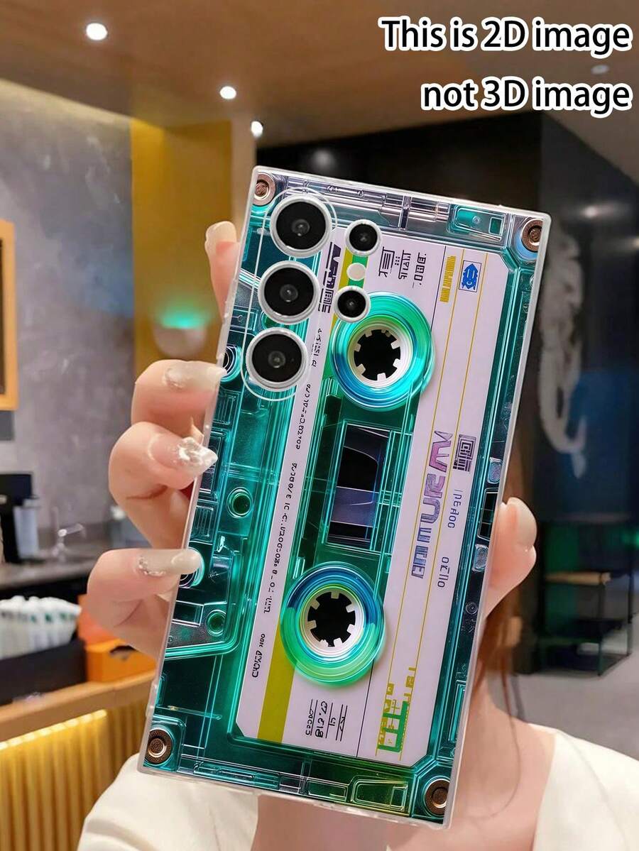 1件時尚高端卡帶造型手機殼 透明軟殼保護套 適用於 Galaxy A04e/12/A13/A14/A34/A50/A52/A53/A54/S21/S22/S23/S24/S25/S25Ultra，2D圖案設計，[國際版非本地版] - 無色 - 查看 1