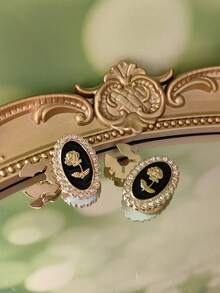 1pc/2pcs Glitter Resin Button Covers, Shirt Button Covers Clip-On Style, Fashion Crystal Cufflink Covers - Black - View 5