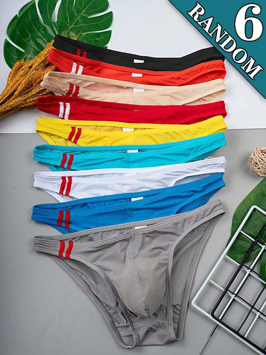 6 piezas de calzoncillos para hombre, ropa interior triangular para hombre, ropa interior triangular de unicolor simple y moda aleatoria, estilo básico de secado rápido, fresca, suave, ligera, delgada y ajustada
