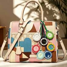 ZOEA 1 pieza Reloj Colgante Octagonal Creativo, Llavero de Cuarzo Multifuncional con Correa, Colgante de Bolso y Mochila, Accesorio de Moda, Regalo Ideal para Amigos en 8 Colores - Blanco - Ver 4
