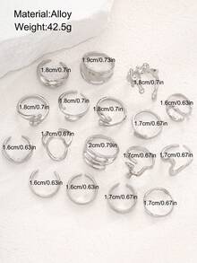 17pcs/Set Punk Style Geometric Asymmetrical Lava Line Rings Set, Suitable For Men's Vacation, Dating, Daily Wear, Versatile, Gift For Boyfriend, Holiday Gift - Silver - View 4