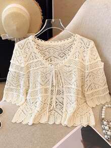1pc Women's Thin Shrug Cover Up Sun Protection Shawl, Short Sleeve Cover-Up Top For Summer, Pairs With Camisole Dress - Multicolor - View 10