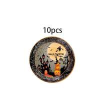 10/20/50/80pcs Halloween Horror Party Tableware Set, Haunted House Witch Flying Pumpkin Layered Paper Plates Cups Napkins, Halloween Disposable Plates, Pumpkin Lantern, Witch, Castle And Spider Web Pattern, Halloween Trick Or Treat Horror Decoration Supplies - View 8