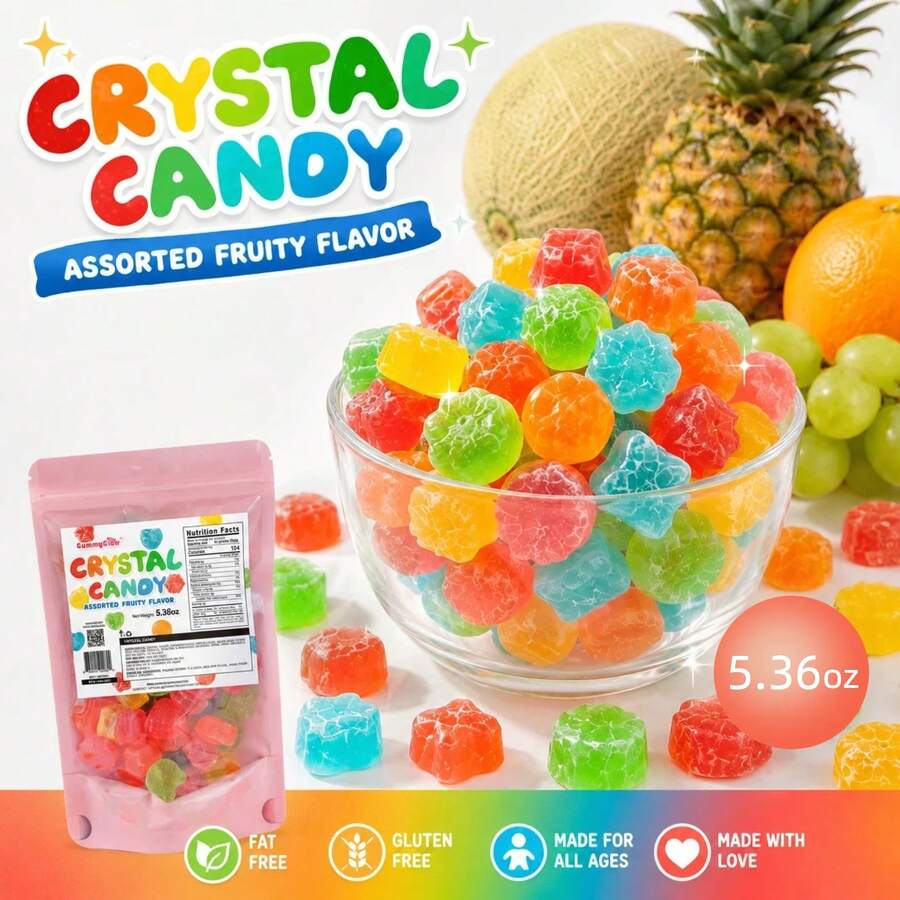 [Chewier When Frozen]5.36oz Bag,Crystal Gummy Candy,4 Fruity Flavor(Hami Melon,Pineapple,Green Grape,Orange)Novelty Unique Candy Gift.Perfect ASMR & Treats. - 1pc - View 1