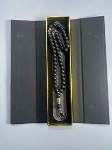 1件磨砂黑祈禱珠，伊斯蘭齋月Tasbih，配銀色隔珠與惡魔之眼吊墜，手持祈禱珠，男士極簡宗教配件，齋月禮物 - 彩色 - 查看 6