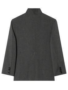 Women's French Vintage Grey Plaid Stand Collar Blazer, Loose Fit Asymmetric Commuter Jacket, Suitable For Spring And Autumn - Colored Gray Fabric - View 6