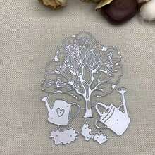 Tree-Shaped Metal Die-Cut Set, Tree Planting And Watering Can Frame Cutting Molds, DIY Photo Decoration Templates, Embossed Paper Molds, Suitable For Scrapbooking And Card Making. - Silver-white - View 5