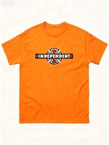 Independent Trucks Retro 90s Skateboard Graphic T-Shirt - White Crew Neck Tee With Black & Brown Emblem Print,Washable For Men, Teens, Skate Culture - 橘色 - 查看 1