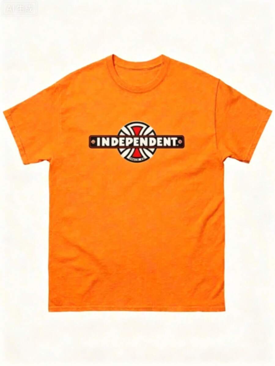 Independent Trucks Retro 90s Skateboard Graphic T-Shirt - White Crew Neck Tee With Black & Brown Emblem Print,Washable For Men, Teens, Skate Culture - 橘色 - 查看 1