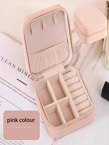 1pc Pink Minimalist PU Leather Portable Jewelry Box For Women, Suitable For Rings And Necklaces - S - View 10