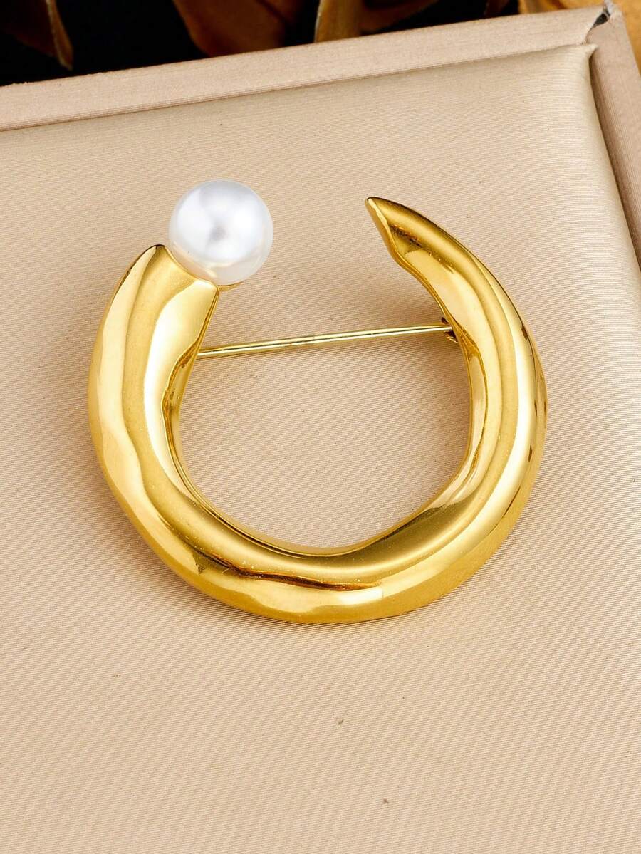 1 Buah Bros Wanita Berbentuk C Berlapis Emas, Modis dan Sederhana, Terbuat dari Baja Tahan Karat dengan Motif Geometris dan Hiasan Mutiara - Geometris - View 1