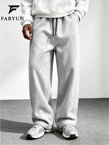 Men's Loose Straight Leg Drawstring Waist Letter Print Streetwear Hip Hop Style Casual Sweatpants Daily Commute Pants Spring Summer Wearable Sports Long Pants - Light Grey - View 2