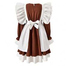 Vihyde Tween Girls Princess Style Long Sleeve Dress & Vintage Ruffle Apron 2 Pieces Set, Autumn/Winter - White - View 5