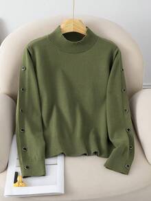 GIGOGOU Plus Size 1XL-4XL Women's Knit Pullover Sweater, Casual Comfortable Long Sleeve Top, Suitable For Autumn - Green - View 2