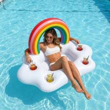 1pc Inflatable Rainbow Drink Holder, Floats On Water, Suitable For Pool Party, Beach, Outdoor Picnic, Camping, Lightweight And Soft, Easy To Inflate/Deflate, Reusable, Space-Saving, Pool Float, Beach Essential - Multicolor - View 1