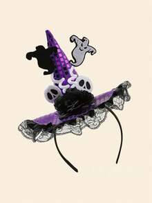 1PC/Set Halloween Atmosphere Headpiece Sequin Pumpkin Hat Headband Witch Party Performance Prop Lace - View 7