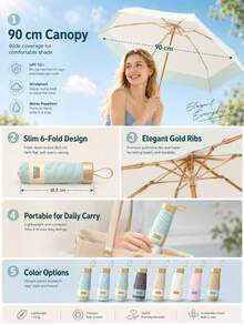 1pc 5-Fold Compact Umbrella, Dual Rain & Sun Use, Ultra-Light Pocket Parasol For Men Women, Gift For Mother's Day, Travel & Outdoor - Multicolor - View 2