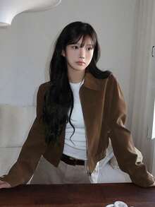 French Vintage Style Lapel Jacket, Commuter Versatile Autumn New Short Coat Tops - Chocolate Brown - View 4