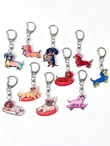 1pc/5/10pcs 2D Cute Cartoon Dachshund Dog Pendant Keychain, Backpack Accessory, Bag Charms, Car Key Chain, For Dog Lovers, Holiday Gifts - Multicolor - View 1