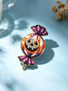1 Buah Bros Enamel Permen Halloween Lucu, Pin Jack-O'-Lantern Bertatahkan Berlian Imitasi, Aksesori Fashion Pesta Halloween, Hadiah - View 1