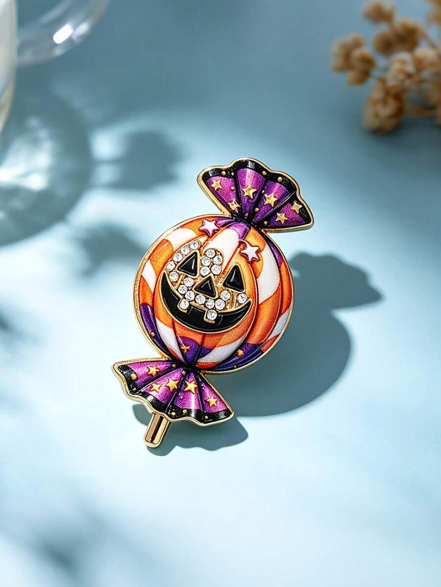 1 Buah Bros Enamel Permen Halloween Lucu, Pin Jack-O'-Lantern Bertatahkan Berlian Imitasi, Aksesori Fashion Pesta Halloween, Hadiah - View 1