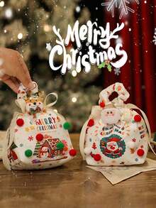 Bolsas de regalo de Navidad con dibujos animados lindos, caja de regalo de manzana de Nochebuena, caja de embalaje de manzana de Navidad, bolsa de regalo de caramelos, bolsas decorativas de Navidad, bolsas de cordón para vacaciones, Navidad - Multicolor - Ver 5