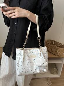 1pc Cloud Pendant Decor Colorful Star Pattern Polyester Fiber Large Capacity Zipper Fashion Shoulder Bag Suitable For Women's Daily Use - Multicolor - View 4