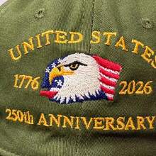 Boné de Beisebol Patriótico 100% Algodão Verde Exército 250th Aniversário dos EUA, Bordado Águia Careca & Bandeira, Boné Ajustável de Pai, Estilo Militar Vintage, Boné Casual Unissex para Sol, Edição do Dia da Independência - Boné de beisebol - Visão 4