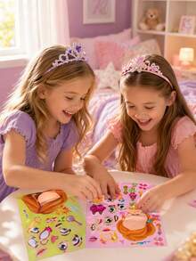 6pcs/18pcs/36pcs Blue Princess Face Swap Cartoon Parent-Child Interactive Educational Puzzle Scrapbook DIY Puzzle Stickers - Multicolor - View 4