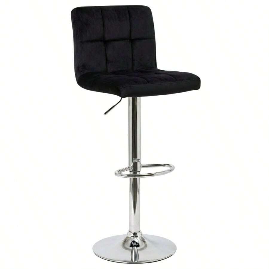 Pack de 2 Taburetes de Bar y Cocina Silla Alta Velvet Zenit Regulable y Giratoria 360º con Respaldo y Reposapiés Taburete de Terciopelo Elegante para Comedor Isla de Cocina Barra Hogar - Negro - Ver 1