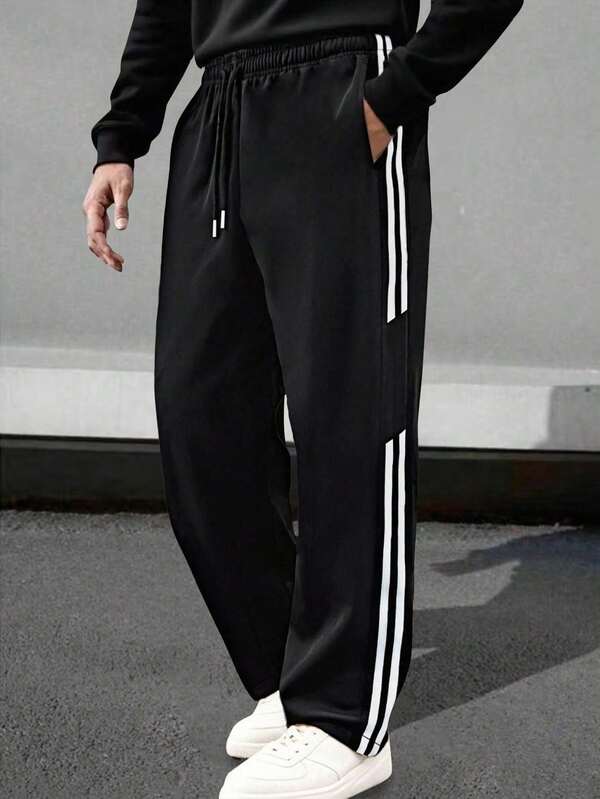 casual de corte holgado para hombre, adecuado para el trayecto diario, entrenamiento deportivo, correr, actividades al aire libre, fitness, trotar, ejercicio, pantalón  versátil a rayas