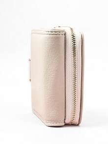 MINGYOU Cartera corta de mano plegable en tres partes, cartera multifunción de PU para mujer con cremallera, monedero de gran capacidad, tarjetero - Beis - Ver 4