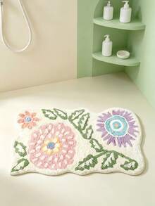 Wavy Asymmetrical Floral Pattern Bathroom Rug | Soft Lines With Natural Feel, French Country And Cream Style, Suitable For Wooden Decor, 1m Thick, Fluffy And Soft, Comfortable Foot Feel, Faux Cashmere Soft Bathroom Rug, Non-Slip Bottom, Versatile Soft Door Mat, Makeup Mat, Porch Mat And Patio Mat, Cozy Entryway Mat, Bathroom Rug, Bathtub Rug, Home Bedroom Rug, Bay Window, Balcony, Bedside Blanket, Office Desk Rug, Living Room Indoor/Outdoor Rug, Washing Machine Rug, Machine Washable - contracted design - View 5