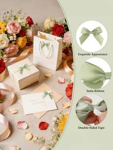 10pcs Green Satin Self-Adhesive Bows, Pre-Tied Ribbon Bows For Gift Bags, Favor Boxes, Bridal Shower, Baptism, Christmas Tree Ornaments - Green - View 3