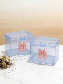 1/2/4pcs Cute Bowknot Transparent Plastic Storage Boxes, Glitter Desktop Organizer, Dust-Proof Cosmetic Jewelry Stationery Small Items Storage Box, Pink/Blue - Multicolor - View 8